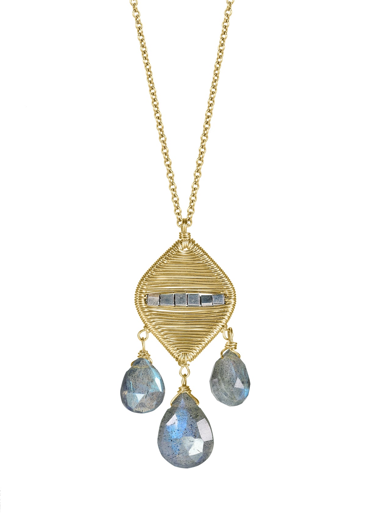 Labradorite 14k gold fill Sterling silver Mixed metal Necklace measures 16-1/2&quot; in length Pendant measures 1-1/4&quot; in length and 1/2&quot; in width at the widest point Handmade in our Los Angeles studio