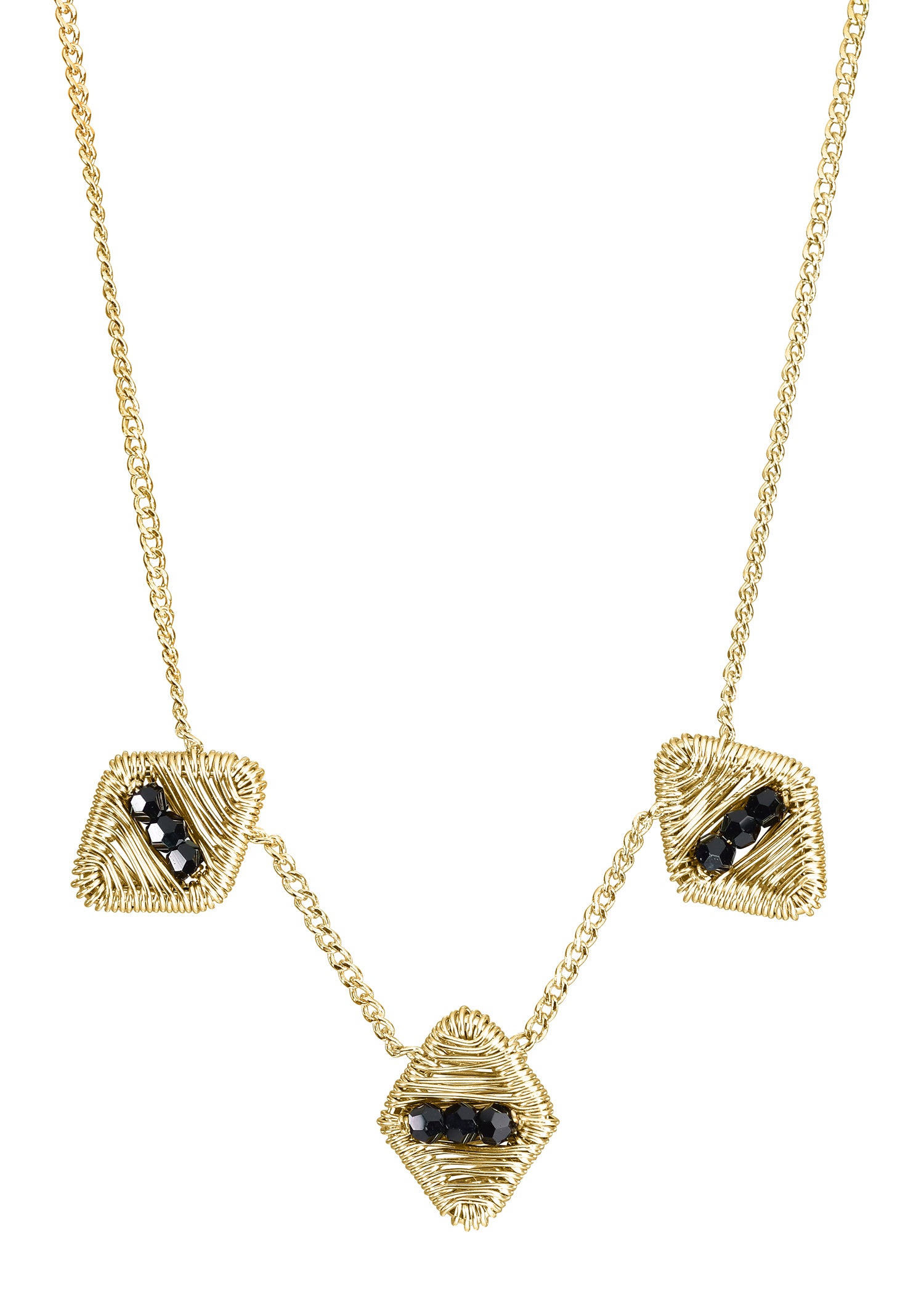 Crystal 14k gold fill Necklace measures 16-1/4" in length Pendants measure 3/8" in length and 5/16" in width (x3) Handmade in our Los Angeles studio