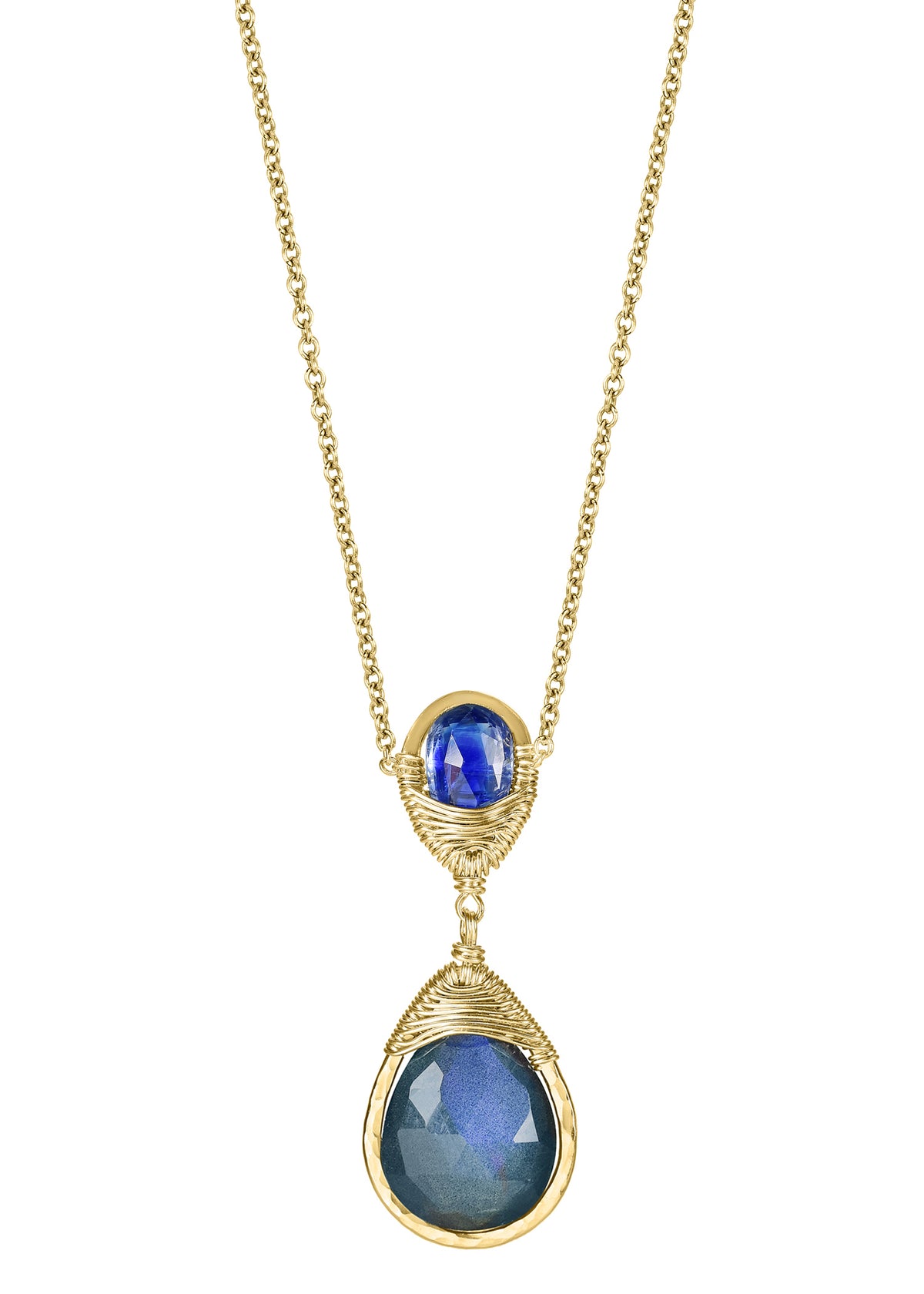 Kyanite Labradorite 14k gold fill Necklace measures 17&quot; in length Pendant measures 1-1/4&quot; in length and 7/16&quot; in width at the widest point Handmade in our Los Angeles studio