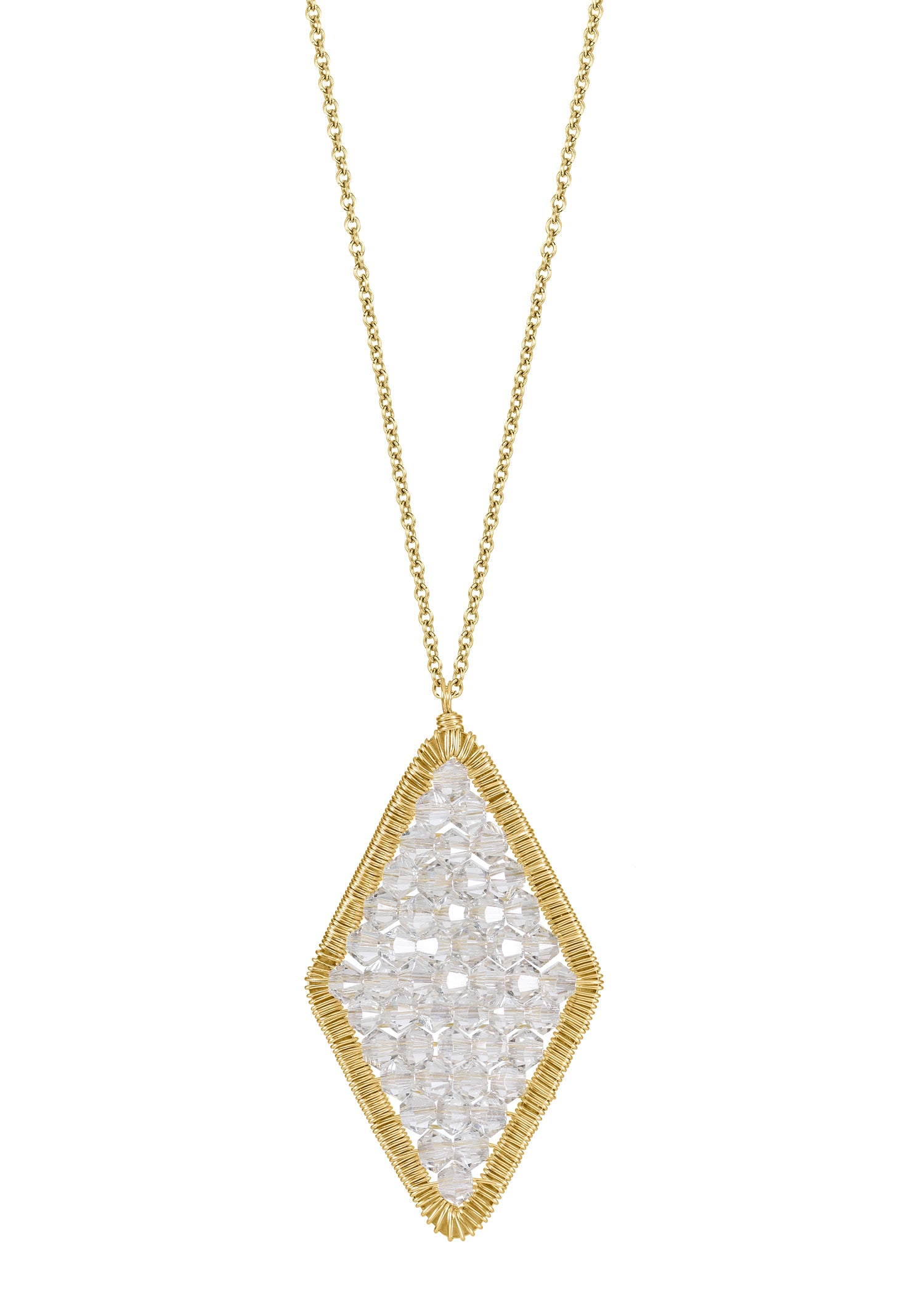 Crystal 14k gold fill Necklace measures 17" in length Pendant measures 1-3/8" in length and 3/4" in width at the widest point Handmade in our Los Angeles studio