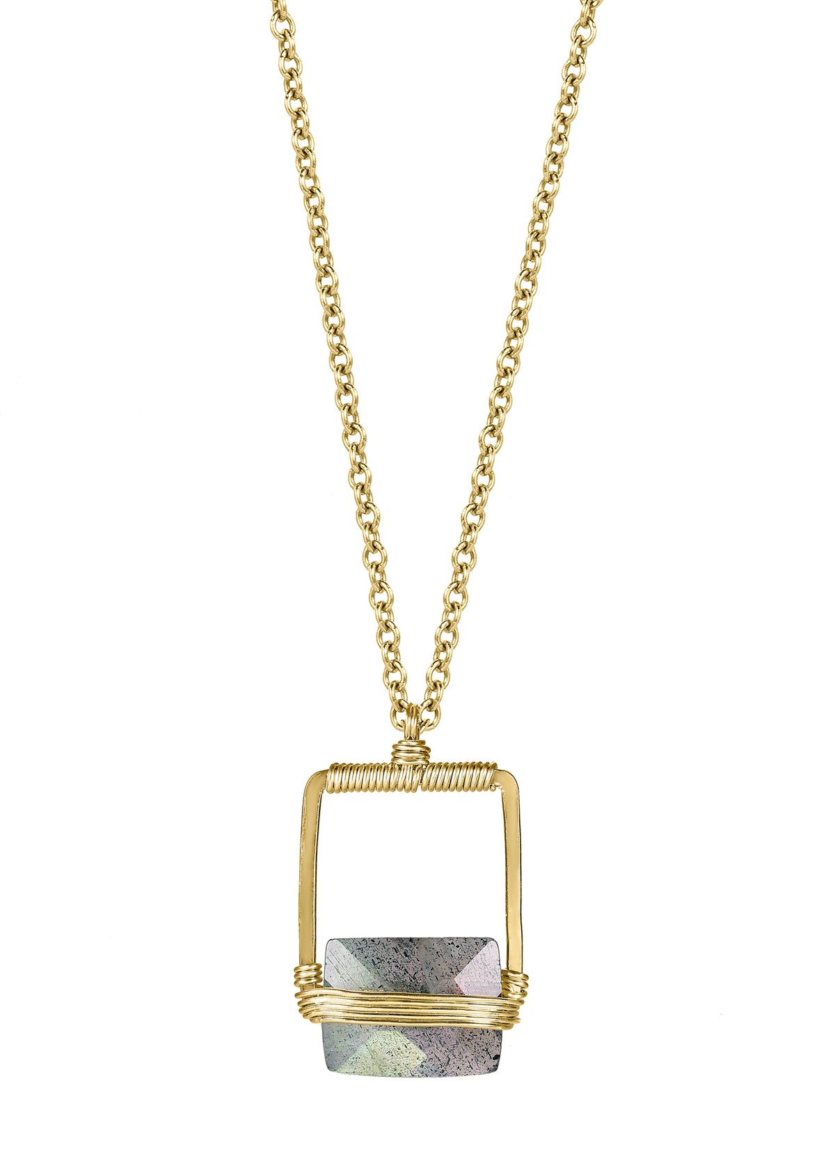 Labradorite 14k gold fill Necklace measures 16&quot; in length Pendant measures 9/16&quot; in length and 3/8&quot; in width at the widest point Handmade in our Los Angeles studio