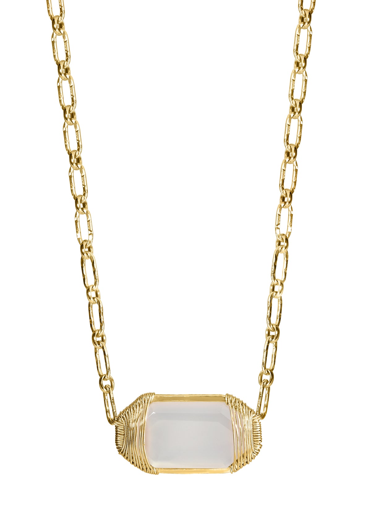 Natural chalcedony 14k gold fill Necklace measures 15-1/2&quot; Pendant measures 1/2&quot; in length and 13/16&quot; in width Handmade in our Los Angeles studio