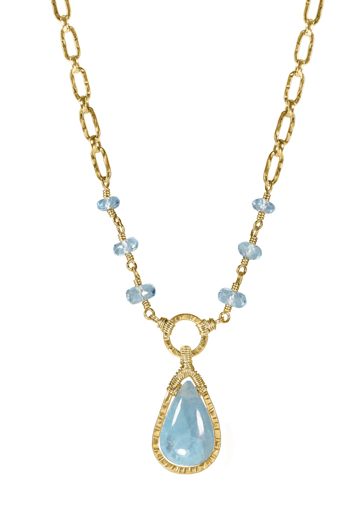 Aquamarine 14k gold fill Necklace measures 17-3/4&quot; in length Pendant measures 3/4&quot; in length and 3/8&quot; in width at the widest point Handmade in our Los Angeles studio
