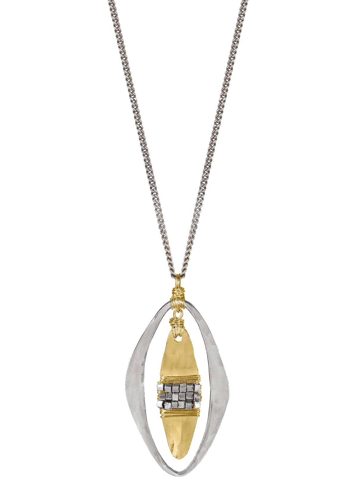 14k gold fill Sterling silver Necklace measures 17-1/8&quot; in length Pendant measures 1&quot; in length and 5/8&quot; in width at the widest point Handmade in our Los Angeles studio