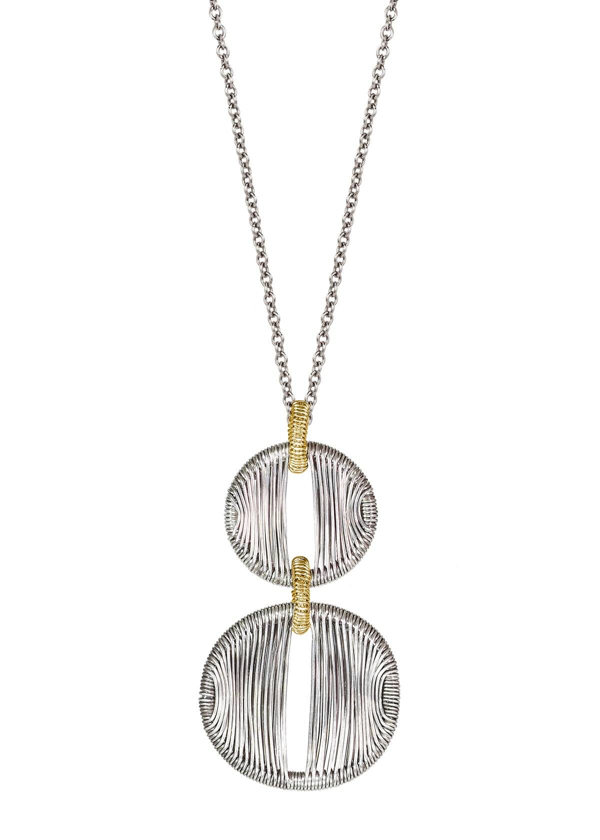 14k gold fill Sterling silver Mixed metal Necklace measures 17&quot; in length Pendants measure 7/16&quot; in diameter (top) and 5/8&quot; in diameter (bottom) Handmade in our Los Angeles studio