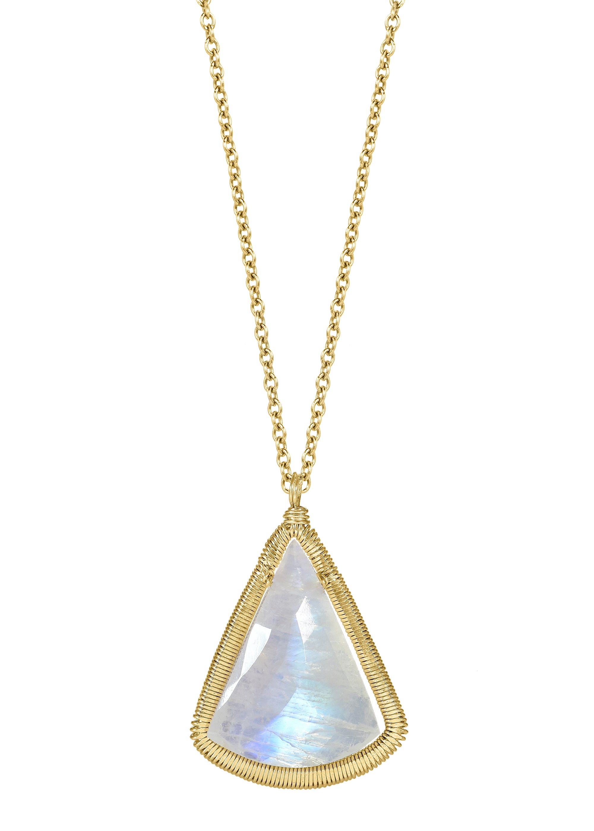 Rainbow moonstone 14k gold fill Necklace measures 17" Pendant measures 13/16" in length and 11/16" in width at the widest point Handmade in our Los Angeles studio