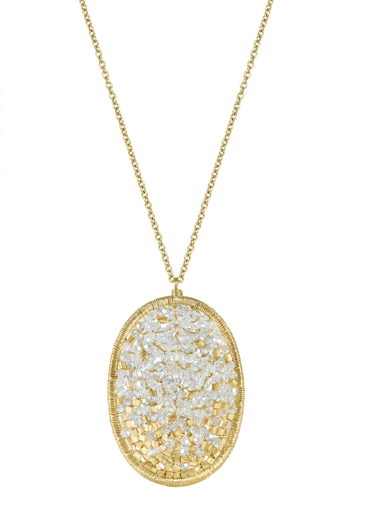 Crystal necklace with 14k gold fill, featuring a hand wire-wrapped oval pendant with an ombré design on a delicate chain.