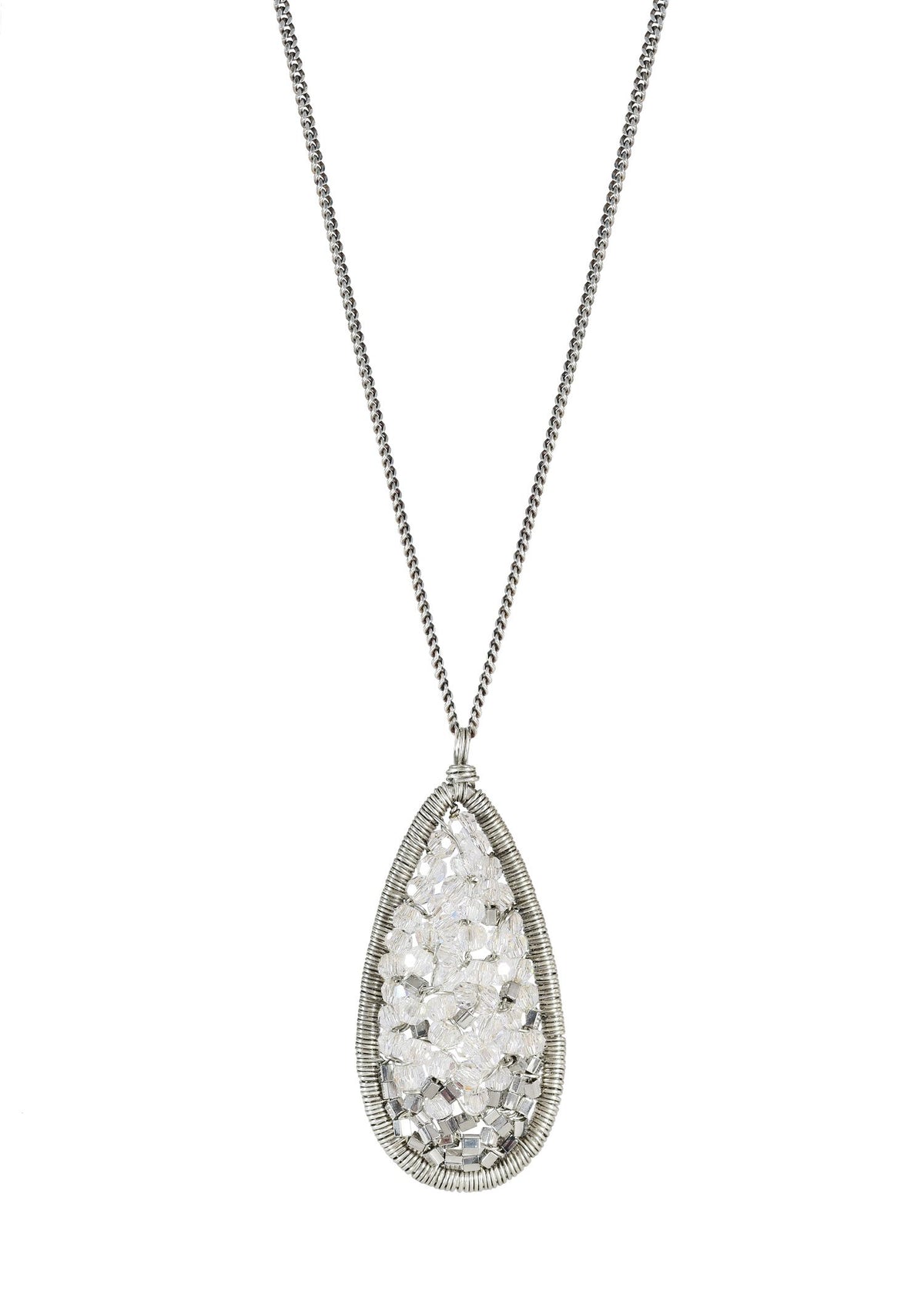 Crystal Hematite seed beads Sterling silver Necklace measures 17-1/8&quot; in length Pendant measures 1-1/8&quot; in length and 1/2&quot; in width Handmade in our Los Angeles studio
