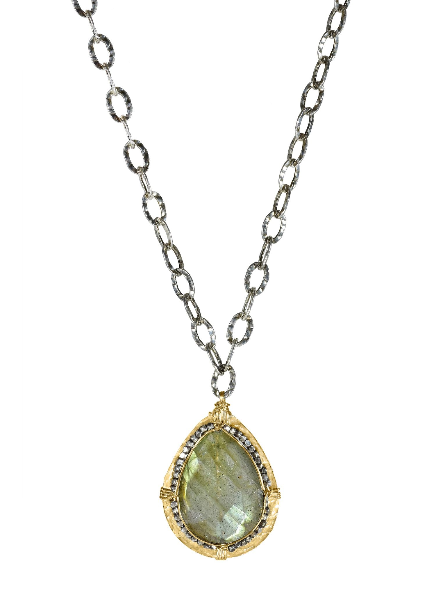 Labradorite 14k gold fill Sterling silver Necklace measures 17” in length Pendant measures 1-1/8” in length and 13/16” in width Handmade in our Los Angeles studio