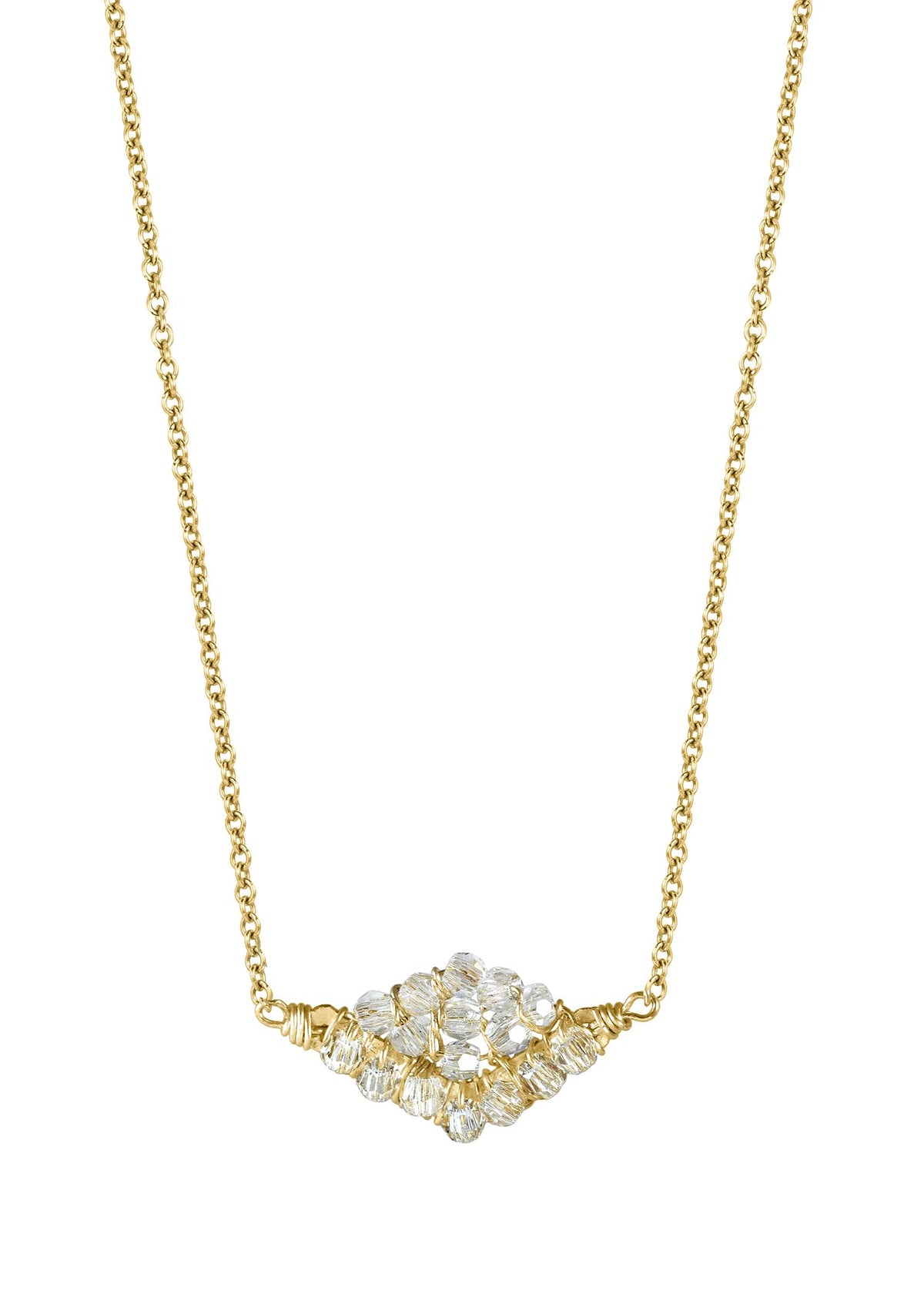 Crystal 14k gold fill Necklace measures 17” in length Pendant measures 5/16” in length and 1/2” in width Handmade in our Los Angeles studio