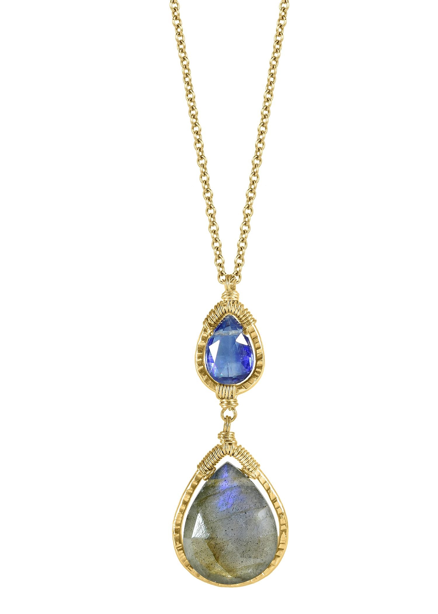 Labradorite Kyanite 14k gold fill Necklace measures 17-1/8" in length Pendant measures 1-1/4" in length and 1/2" in width Handmade in our Los Angeles studio