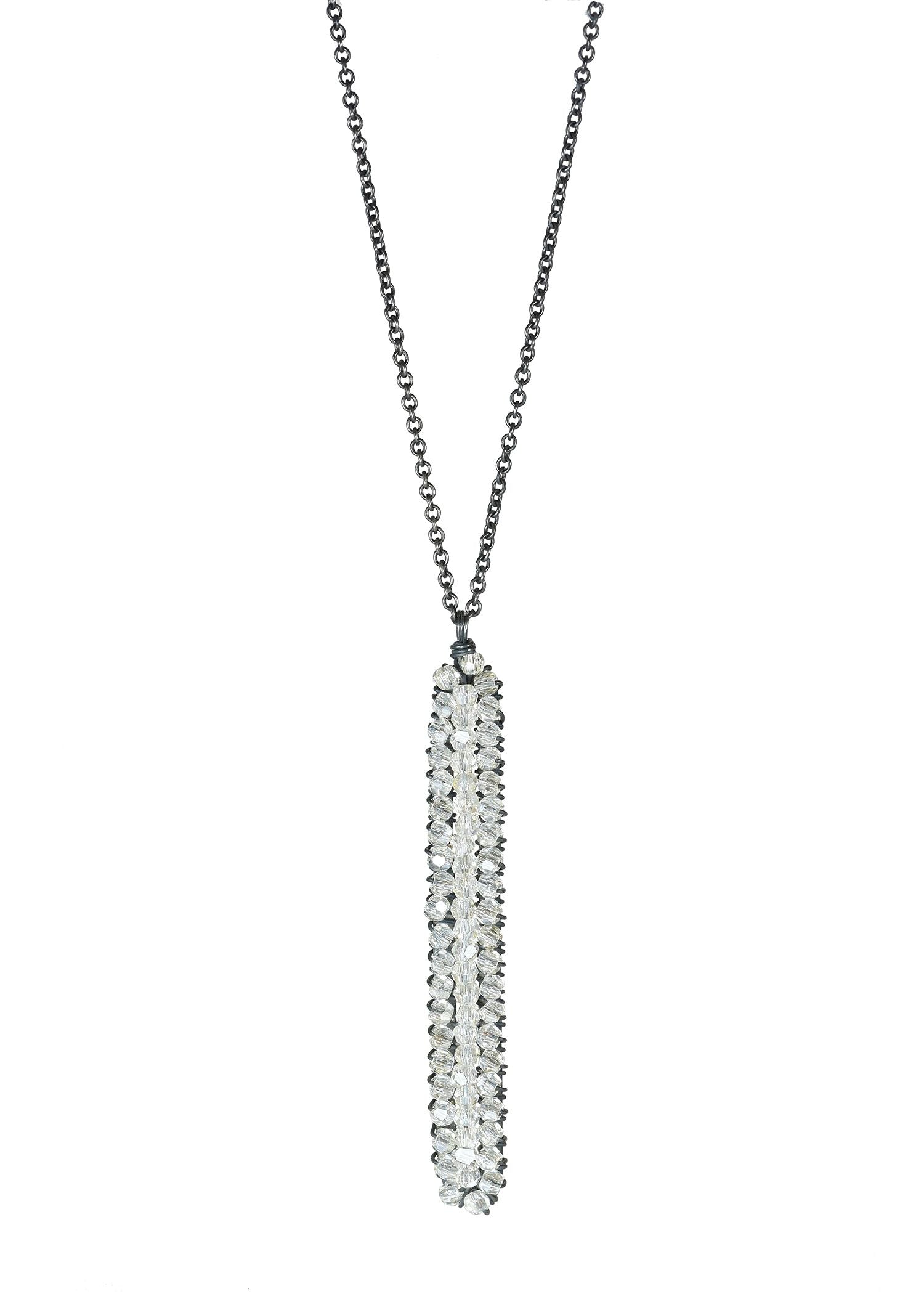 Crystal Blackened sterling silver Necklace measures 17-1/8” Pendant measures 1-11/16” in length and 3/16” in width Handmade in our Los Angeles studio