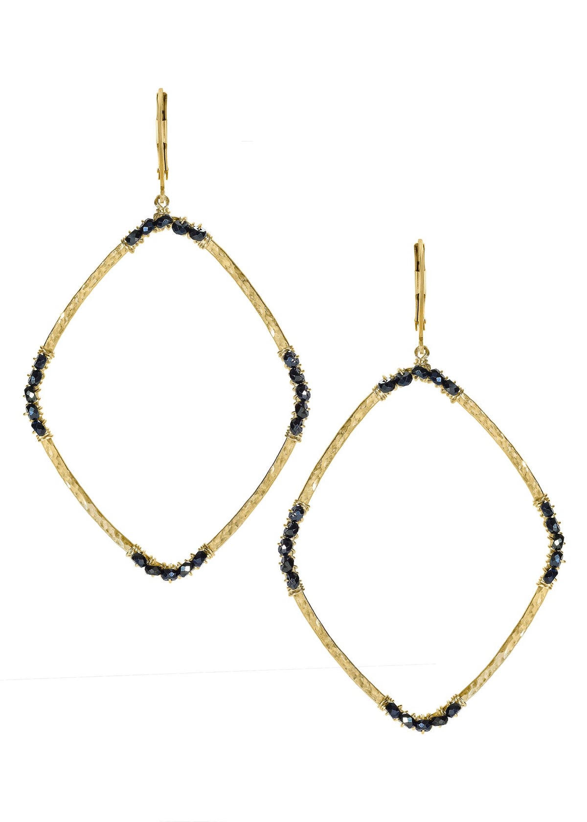 Black spinel 14k gold fill Earrings measure 2-1/2&quot; in length (including the levers) and 1-3/8&quot; in width Handmade in our Los Angeles studio