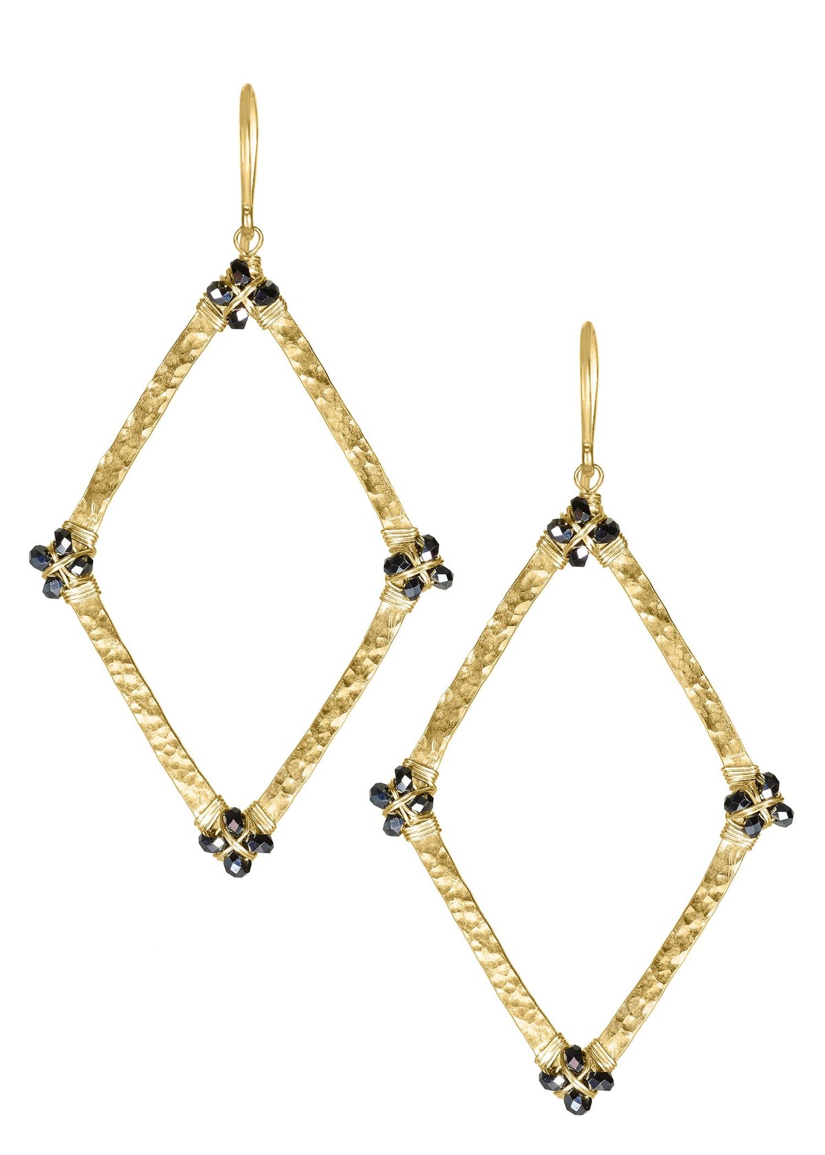 Black spinel 14k gold fill Earrings measure 2&quot; in length (including the ear wires) and 1&quot; in width Handmade in our Los Angeles studio