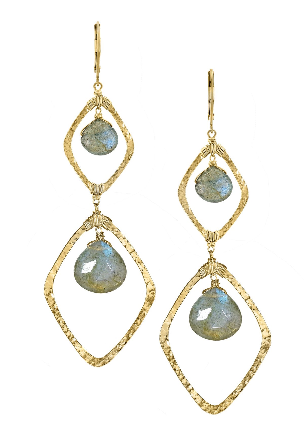 Labradorite 14k gold fill Earrings measure 3-1/8&quot; in length (including the levers) and 1&quot; in width Handmade in our Los Angeles studio