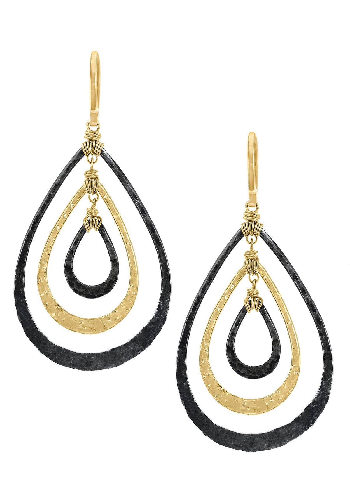 14k gold fill Blackened sterling silver Mixed metal Earrings measure 1-3/4&quot; in length (including the ear wires) and 7/8&quot; in width Handmade in our Los Angeles studio