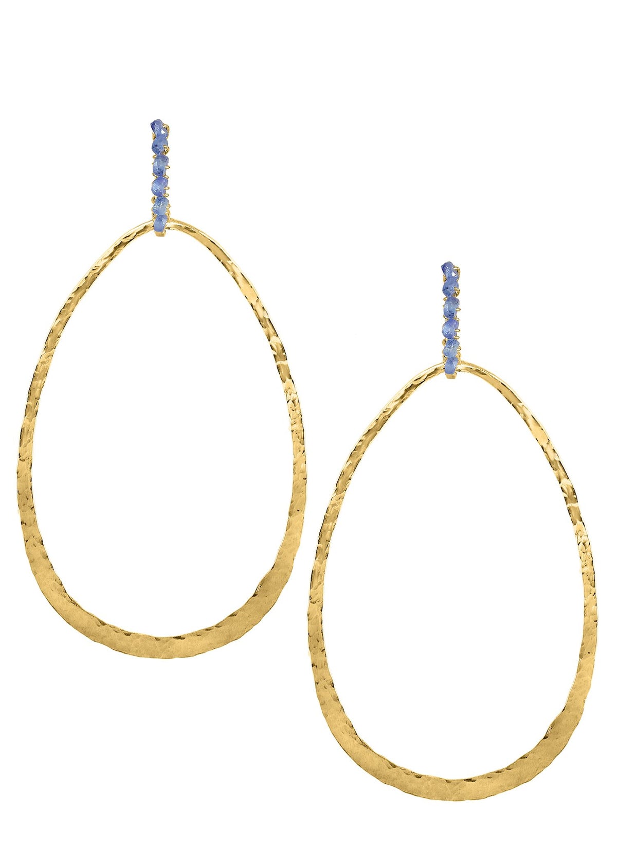 Blue sapphire 14k gold fill Earrings measure 2-5/16&quot; in length (including the levers) and 1-1/8&quot; in width Handmade in our Los Angeles studio