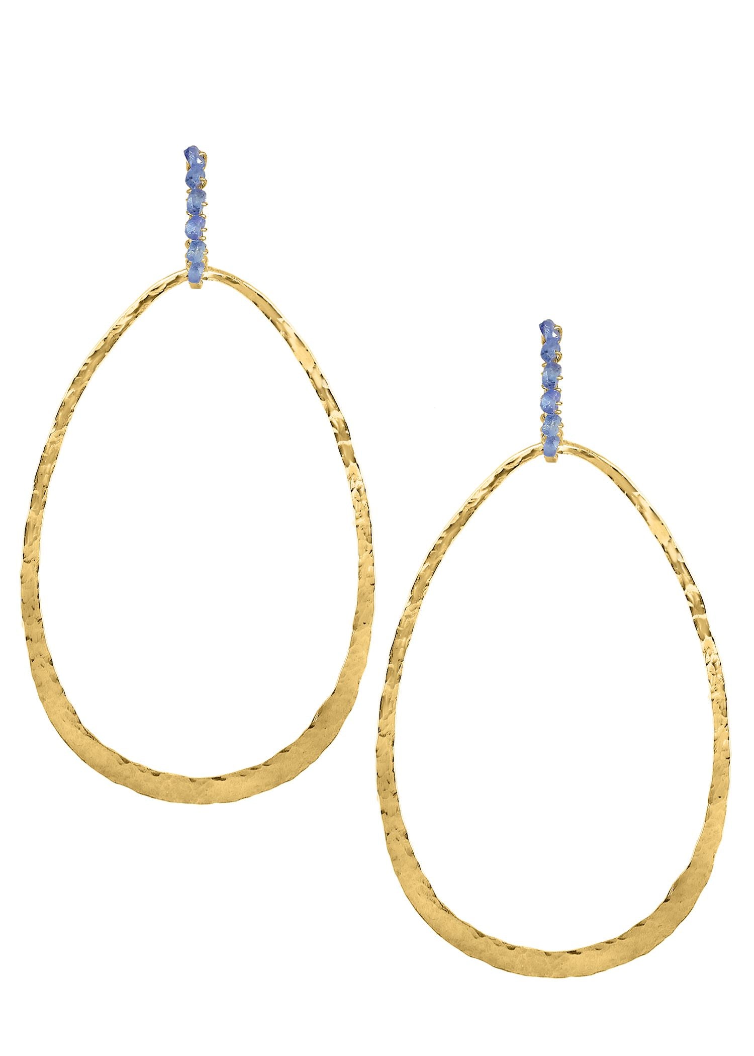Blue sapphire 14k gold fill Earrings measure 2-5/16" in length (including the levers) and 1-1/8" in width Handmade in our Los Angeles studio