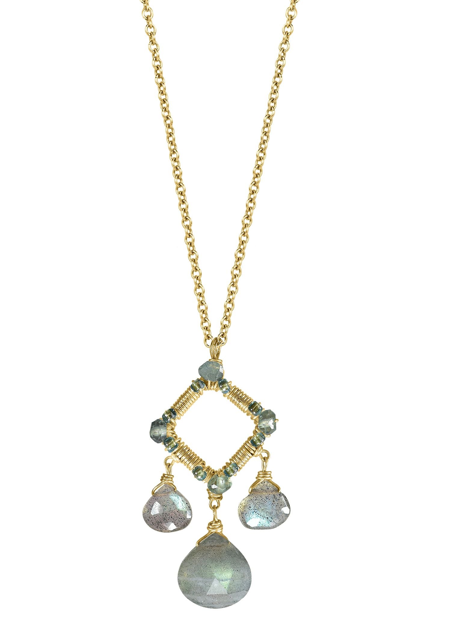 Labradorite Green quartz 14k gold fill Necklace measures 16” in length Pendant measures 1” in length and 13/16” in width Handmade in our Los Angeles studio